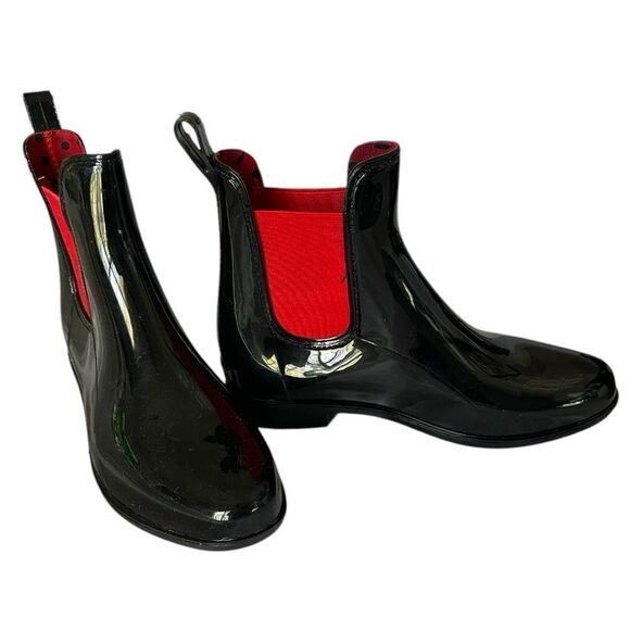 Ralph Lauren Women's Rain Boots  Black with Red Size 7 - Picture 1 of 5